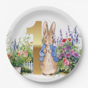 Peter the Rabbit flower garden First Birthday Paper Plates