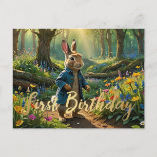Peter the rabbit forest First Birthday Postcard