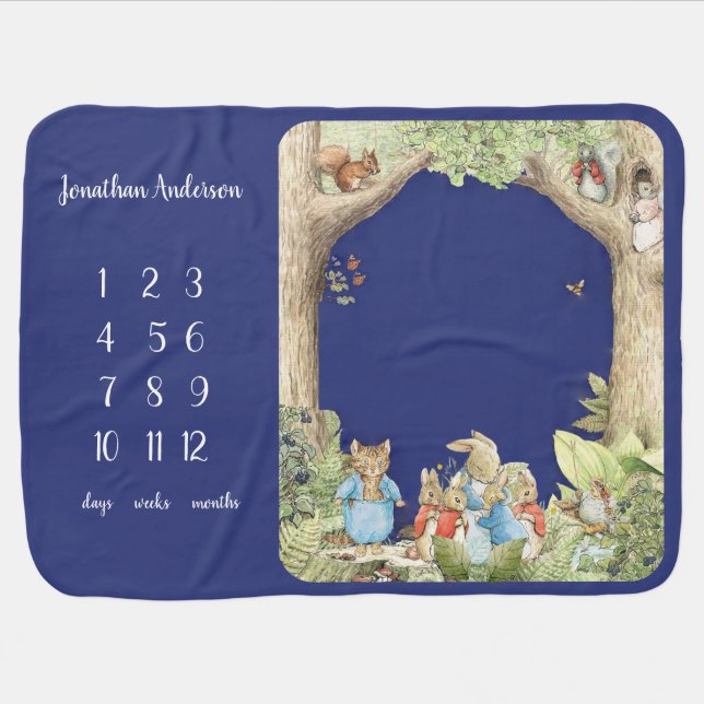 Peter the Rabbit Forest Friends Baby Milestone  Baby Blanket (Horizontal)