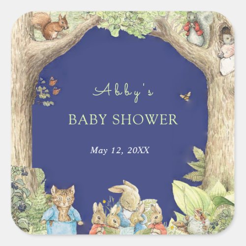 Peter the Rabbit Forest Friends Baby Shower Square Sticker