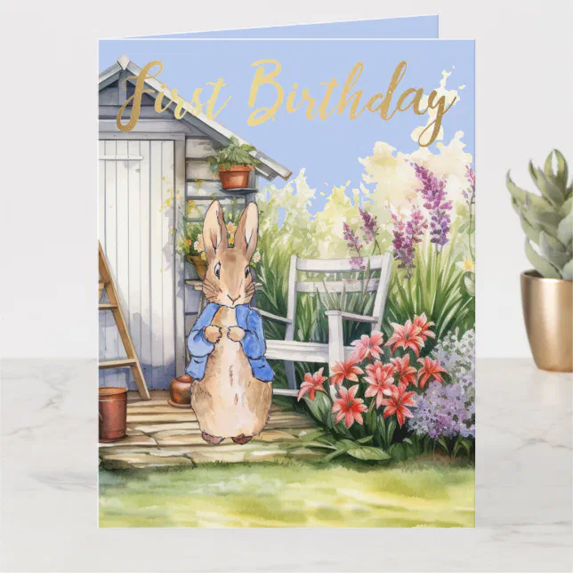 Peter Rabbit Shed Peter the Rabbit Garden Shed First Birthday Card | Zazzle