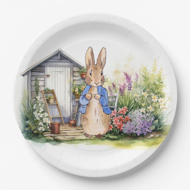 Peter the Rabbit garden shed Paper Plates (Front)