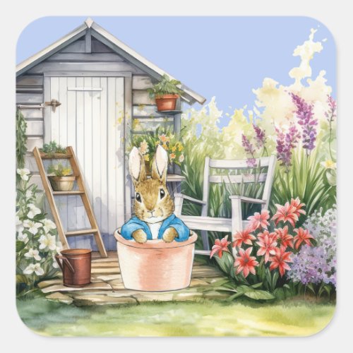 Peter the Rabbit Garden Shed Square Sticker