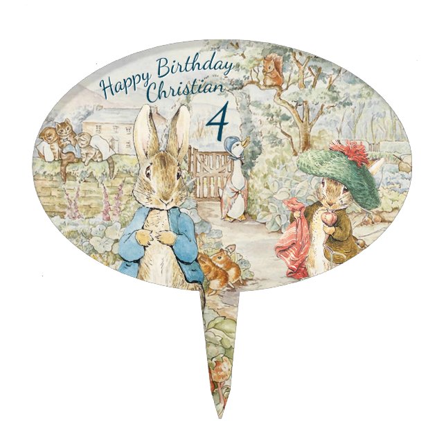 Peter the Rabbit Garden Storybook Birthday Cake Topper (Front)