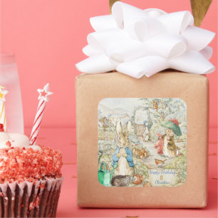 Peter the Rabbit Garden Storybook Birthday Square Sticker