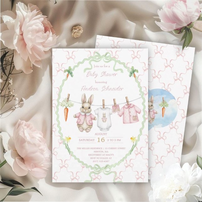 Peter the Rabbit Girl Clothesline Baby Shower  Invitation (Creator Uploaded)