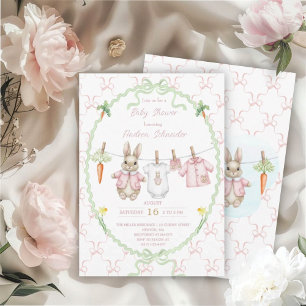 Peter the Rabbit Girl Clothesline Baby Shower  Invitation