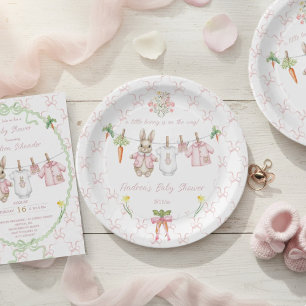 Peter the Rabbit Girl Clothesline Baby Shower  Paper Plates