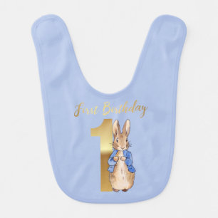 Peter the Rabbit Gold 1st Birthday Baby Bib