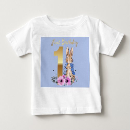 Peter the Rabbit Gold 1st Birthday Baby T_Shirt