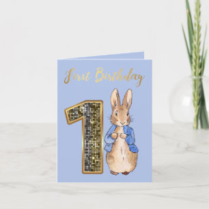 Peter the Rabbit Gold 1st Birthday Invitation