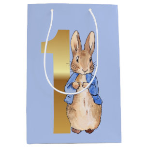 Peter the Rabbit Gold No. 1 First Birthday Blue Medium Gift Bag