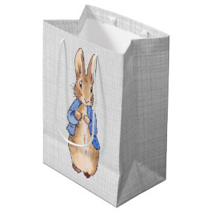 Peter the rabbit gray linen background medium gift bag