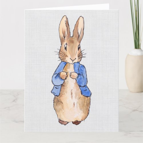 Peter the Rabbit Gray Linen Background    Thank You Card