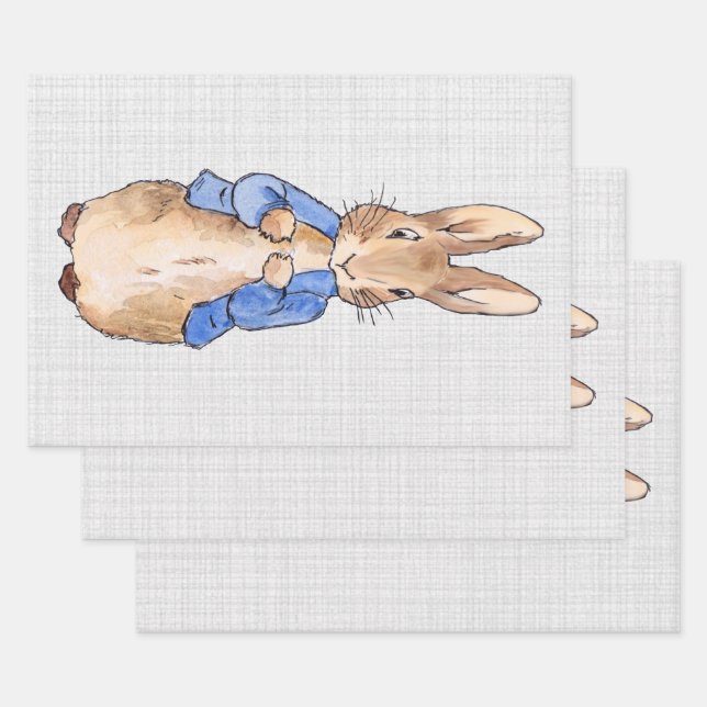 Peter the Rabbit Gray Linen background  Wrapping Paper Sheets (Set)