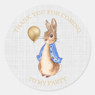 Peter the Rabbit gray linen textured background Classic Round Sticker