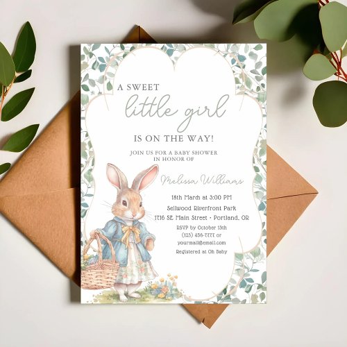 Peter The Rabbit Greenery Girl Baby Shower Invitation