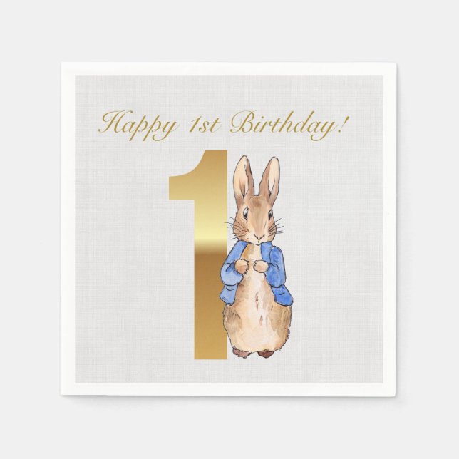 Peter the Rabbit Happy 1st Birthday Napkins (Front)