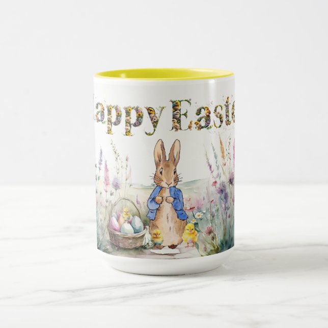 Peter the Rabbit Happy Easter and Baby Chicks Mug (Center)