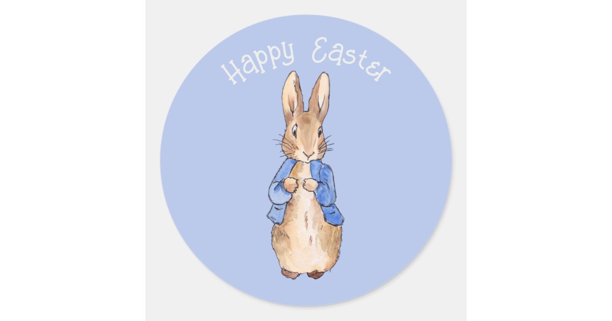 Peter the rabbit Happy Easter greeting Classic Round Sticker | Zazzle