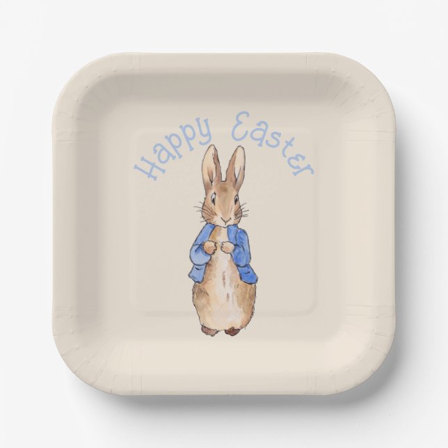 Peter the rabbit Happy Easter greeting Paper Plates (Front)