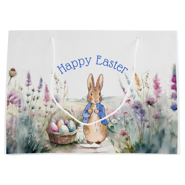 Peter the rabbit Happy Easter  Large Gift Bag (Front)