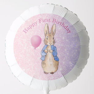 Peter the Rabbit happy first birthday Pink glitter Balloon