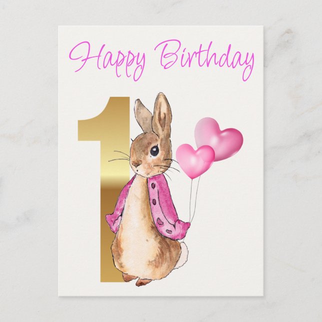Peter the Rabbit Happy First Birthday Postcard (Front)