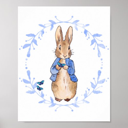 Peter the Rabbit Holding a Blue Butterfly   Poster