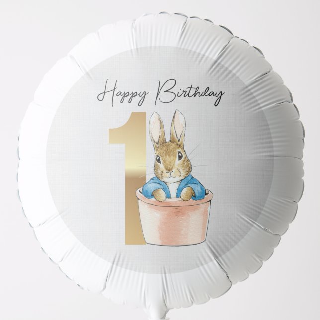 Peter the rabbit in a pot 1st birthday balloon (Front)