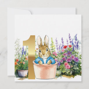 Peter the Rabbit in a pot first birthday Invitation