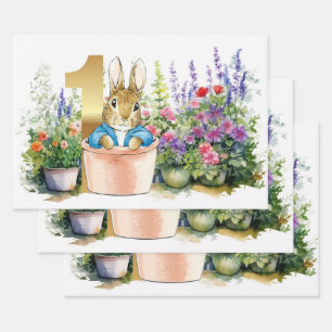 Peter the Rabbit in a pot first birthday Wrapping Paper Sheets