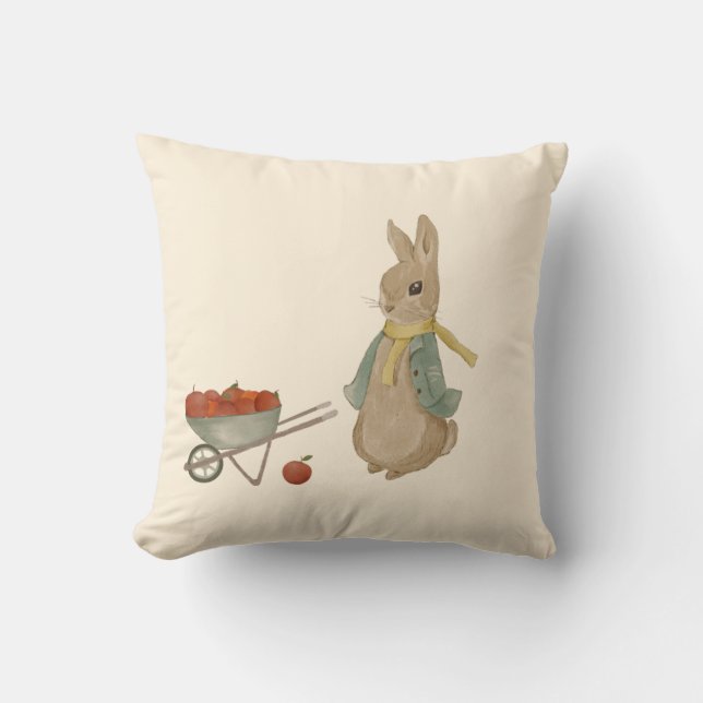 Peter the Rabbit in garden Throw Pillow (Front)