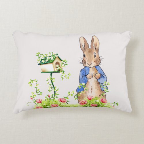 Peter the Rabbit in His Garden   Accent Pillow