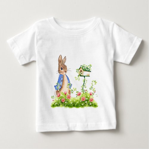 Peter the Rabbit in his Garden Baby T_Shirt