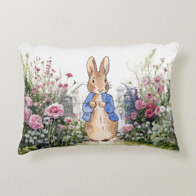Peter the Rabbit in his garden No 2 Accent Pillow (Front)