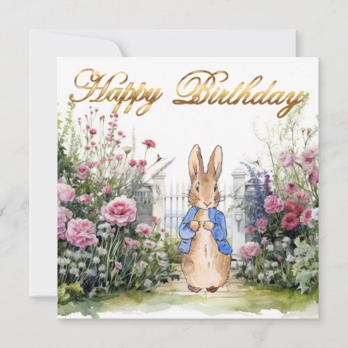 Peter the Rabbit in his garden No 2 Happy Birthday Card