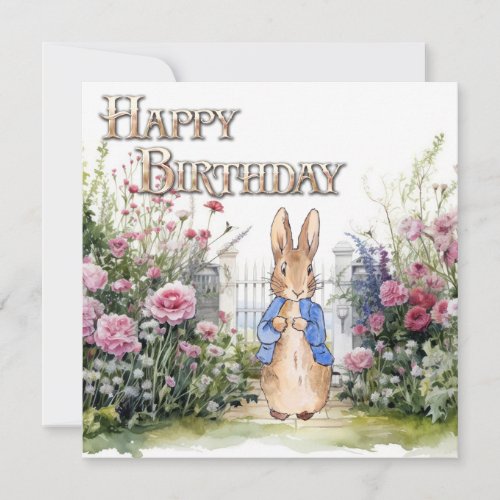 Peter the Rabbit in his garden No 2 Happy Birthday Card