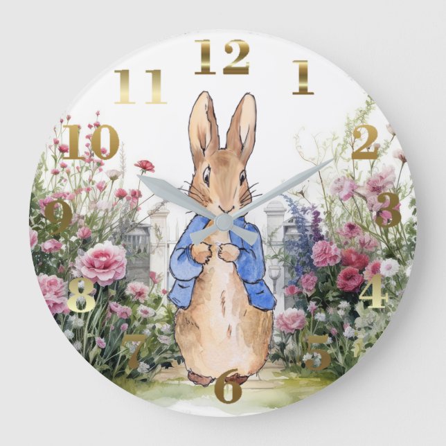 Peter the Rabbit in his garden No 2 Large Clock (Front)