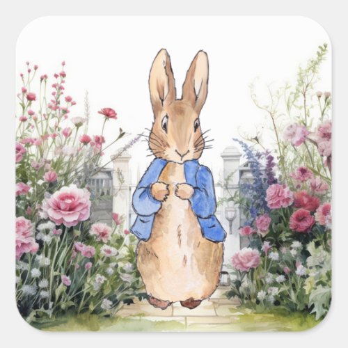Peter the Rabbit in his garden No 2 Square Sticker