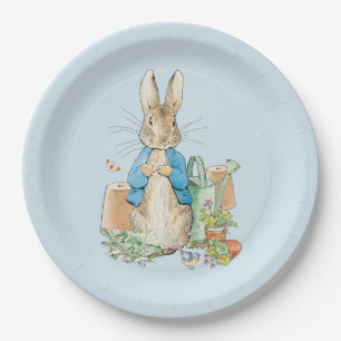 Peter the rabbit in his garden Paper Plates
