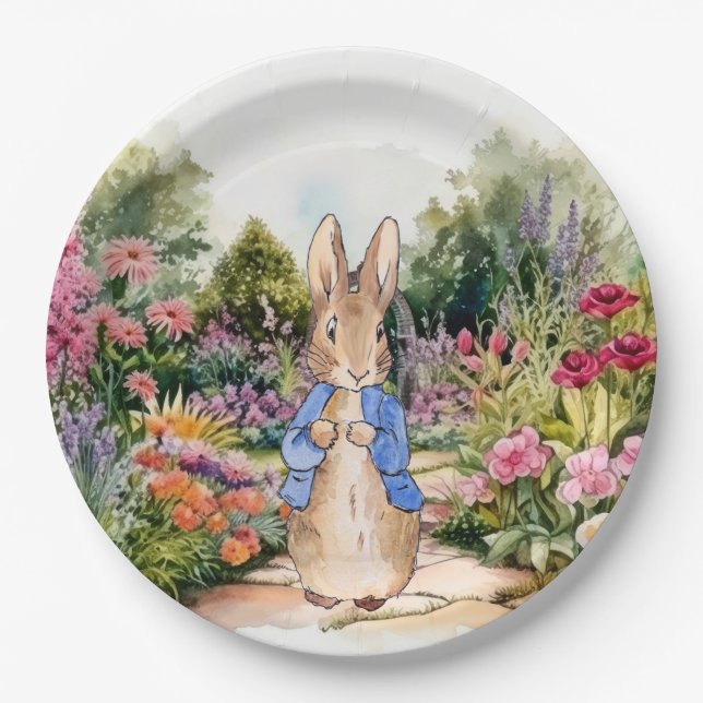 Peter the Rabbit in his garden Paper Plates (Front)