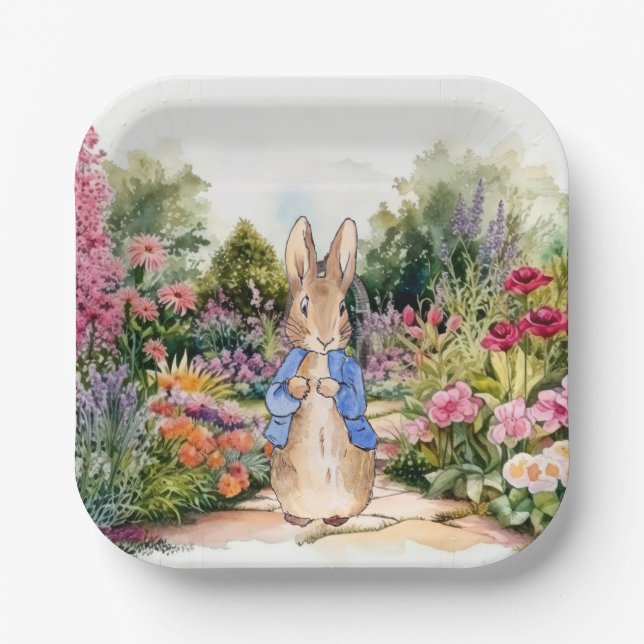 Peter the Rabbit in his garden Paper Plates (Front)