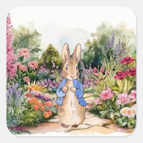 Peter the Rabbit in his garden Square Sticker