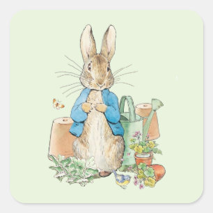 Peter the rabbit in his garden Square Sticker