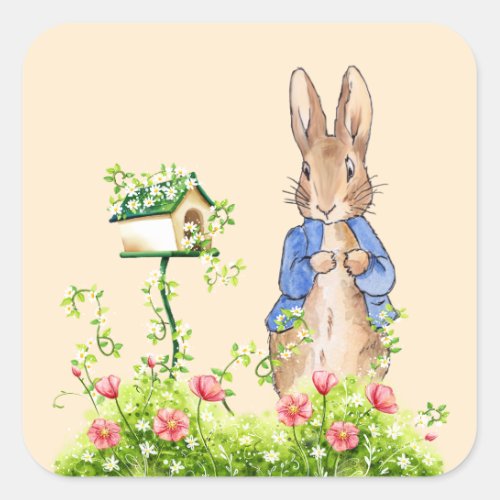 Peter the Rabbit in His Garden   Square Sticker