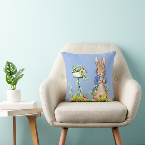 Peter the Rabbit in His Garden  Throw Pillow