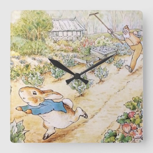 Peter the Rabbit in Mr Mc Gregors Garden   Square Wall Clock