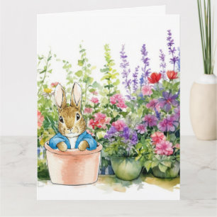 Peter the Rabbit in pot plant in his garden  Card