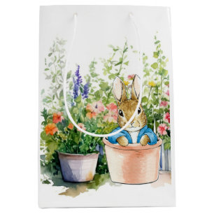 Peter the Rabbit in pot plant in his garden Medium Gift Bag